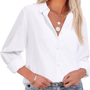 Saovere Womens Button Down Shirt Linen Button Up Shirts size medium